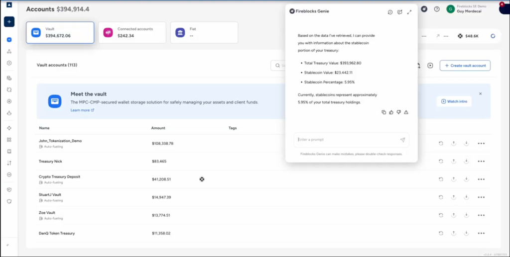 Fireblocks Genie example of immediate answers within the Fireblocks platform.